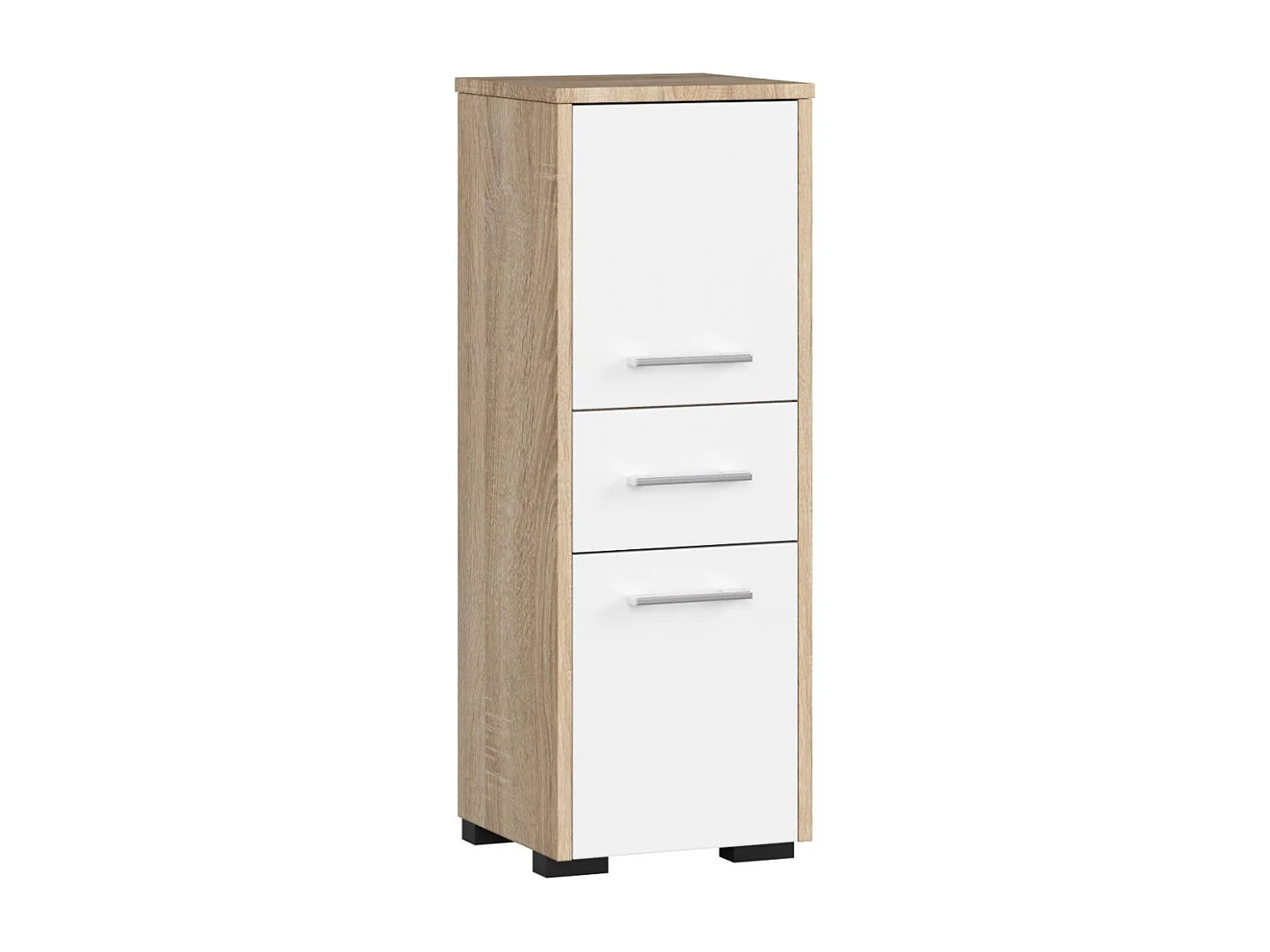 Colonne salle de bains AKORD FIN Chêne Sonoma 30 cm 2 portes 1 tiroir façade Blanche 3 étagères 30x30x85 cm