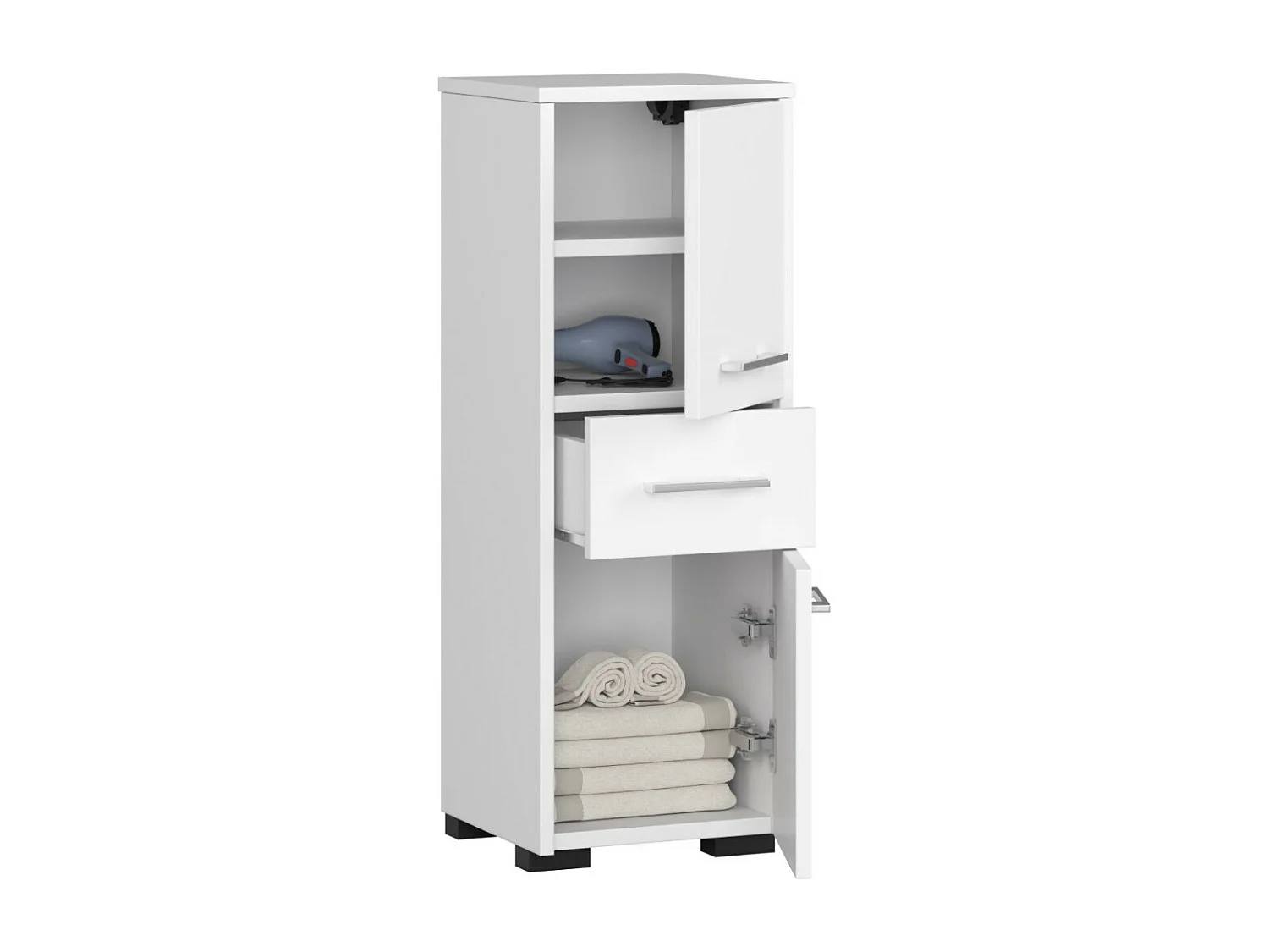Luxe Witte Badkamerkast FIN Zuil 30cm Met 3 Planken en 1 Lade - Hangend of Staand Model - Hoogte 85cm - Zelfmontage