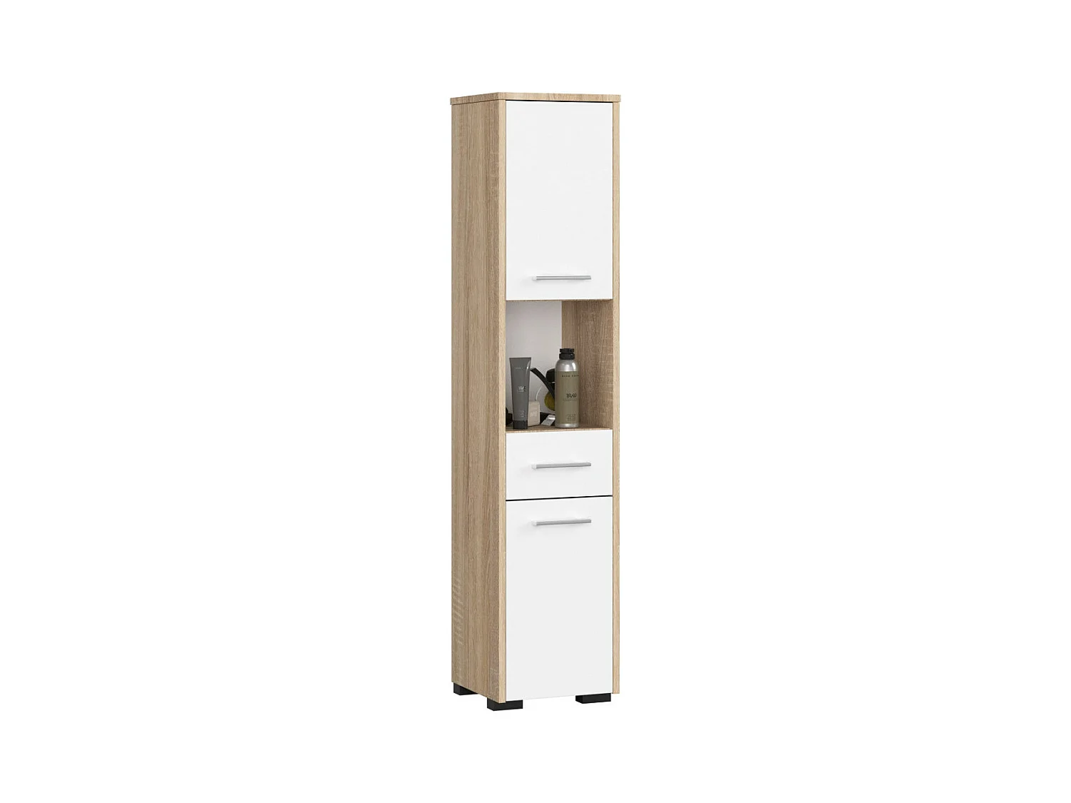 Colonna da bagno AKORD FIN Sonoma Quercia 30 cm 2 ante 1 cassetto inserto frontale Bianco 30x30x140 cm
