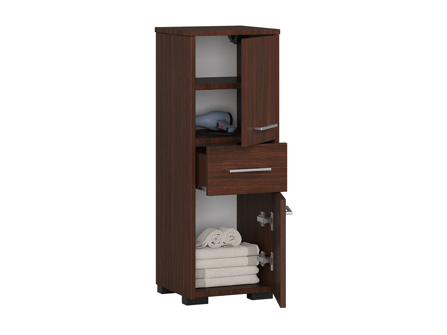 Stehender Badezimmerschrank AKORD FIN Wenge 30 cm 2 Türen Schublade 3 Ebenen B30 x H85 x T30 cm