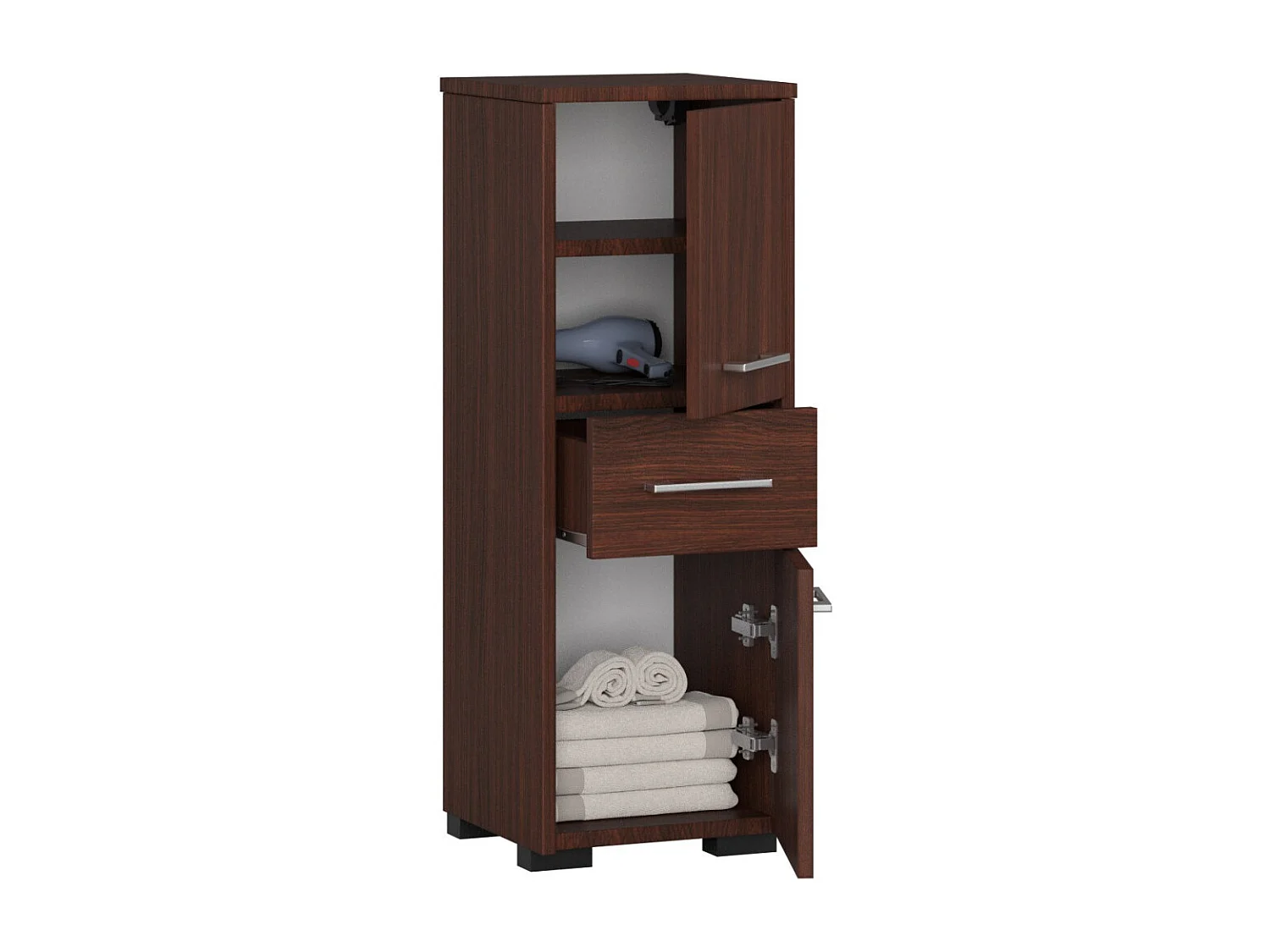 Colonne salle de bains AKORD FIN Wengé 30 cm 2 portes 1 tiroir façade Wengé 3 étagères 30x30x85 cm