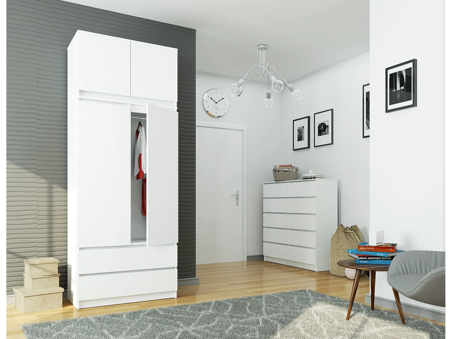 Surmeuble pour armoire AKORD S90 Blanc 90 cm 2 portes façade Blanche 2 étagères 90x51x55 cm