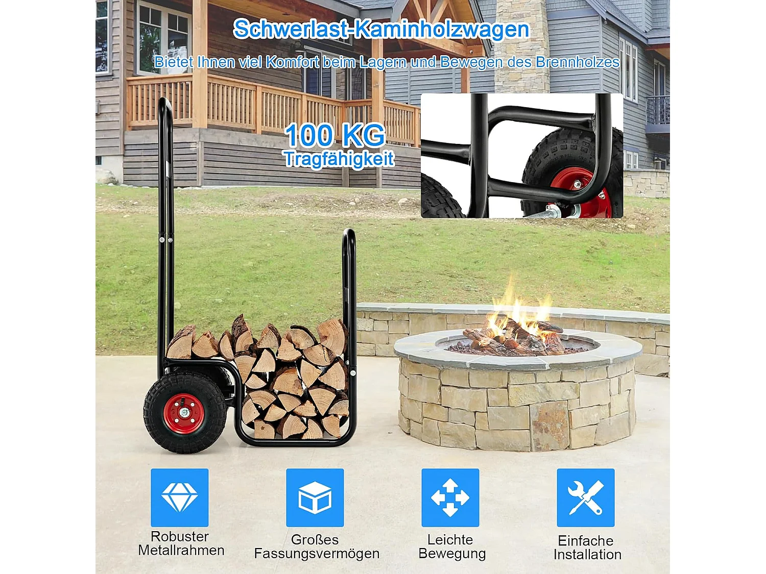 Brennholzwagen mit Rädern