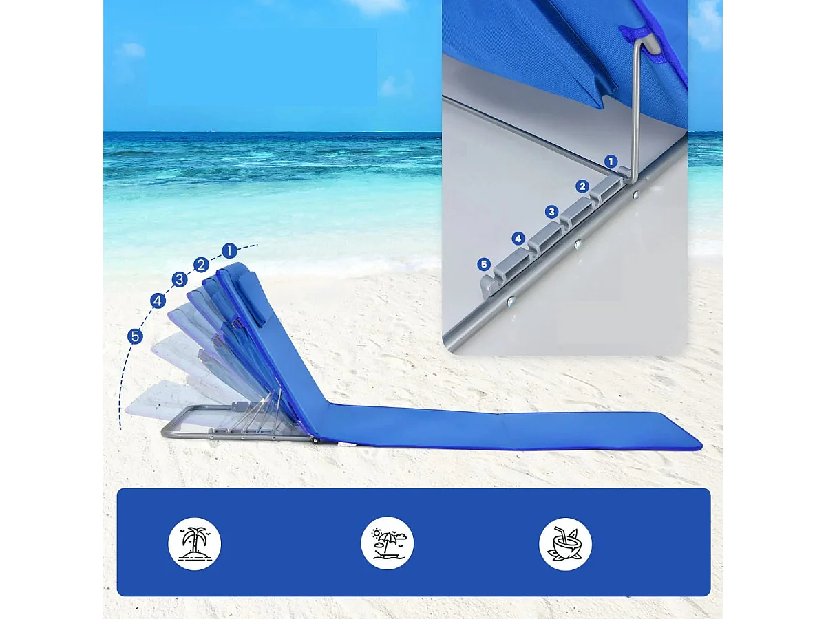 2er Set Faltbare Strandmatte mit 2 Liegestühlen und Beistelltisch 151 x 55,5 x 27-47 Blau