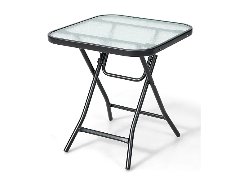 Table de Jardin Bistro Pliante 46,5x46,5x42cm en Verre&Acier pour Intérieur Extérieur Patio Balcon Charge 25kg Noir