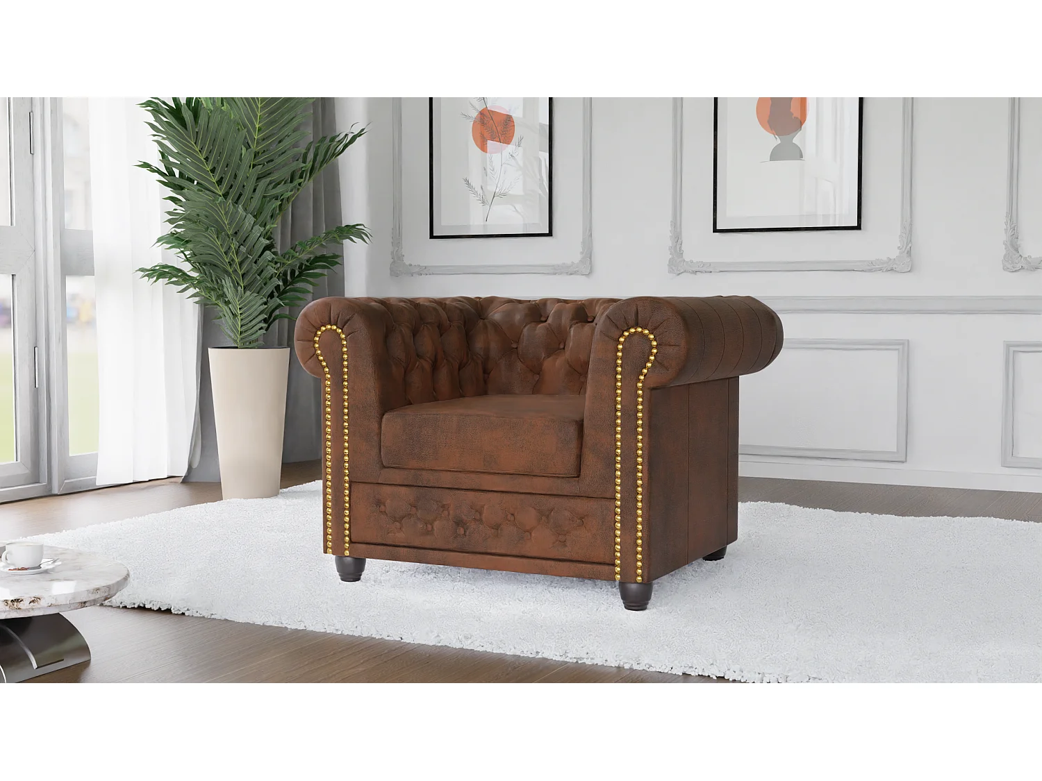 Chesterfield Selena Polstergarnitur mit Schlaffunktion 3+2+1 Vintage Optik Microfaser