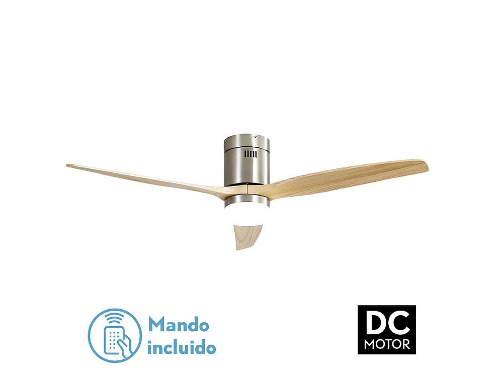 Moderner Nickel-Deckenventilator mit LED-Licht und Fernbedienung - Aguilon DC Ventilator mit 6 Geschwindigkeiten und Farbgedächtnis