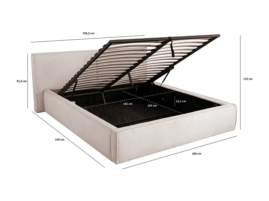 Liberia - Lit coffre en tissu 160x200cm - Écru