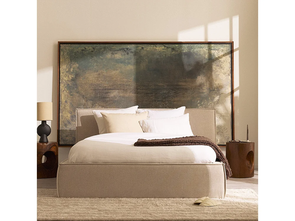 Liberia - Lit coffre en tissu 140x190 cm - Écru