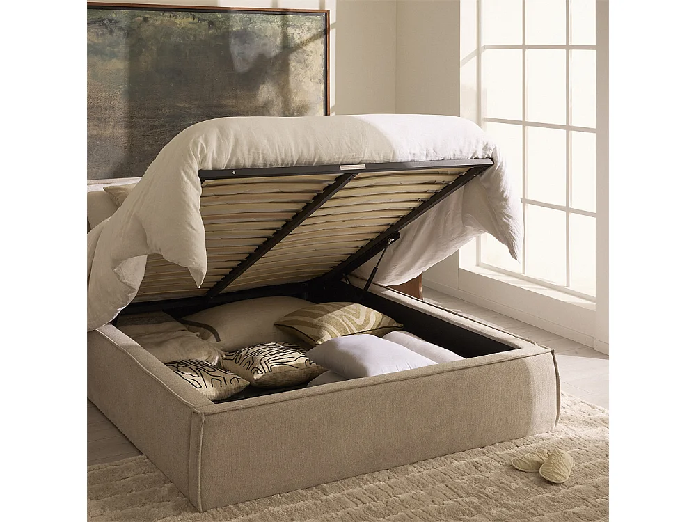 Liberia - Lit coffre en tissu 140x190 cm - Écru