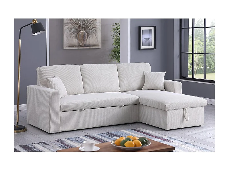 Sofá esquinero convertible de pana  - 3 asientos - Beige