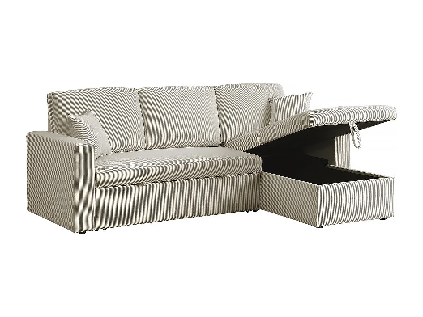 Canapé d'angle convertible en velours côtelé "Alain" - 3 places - Beige