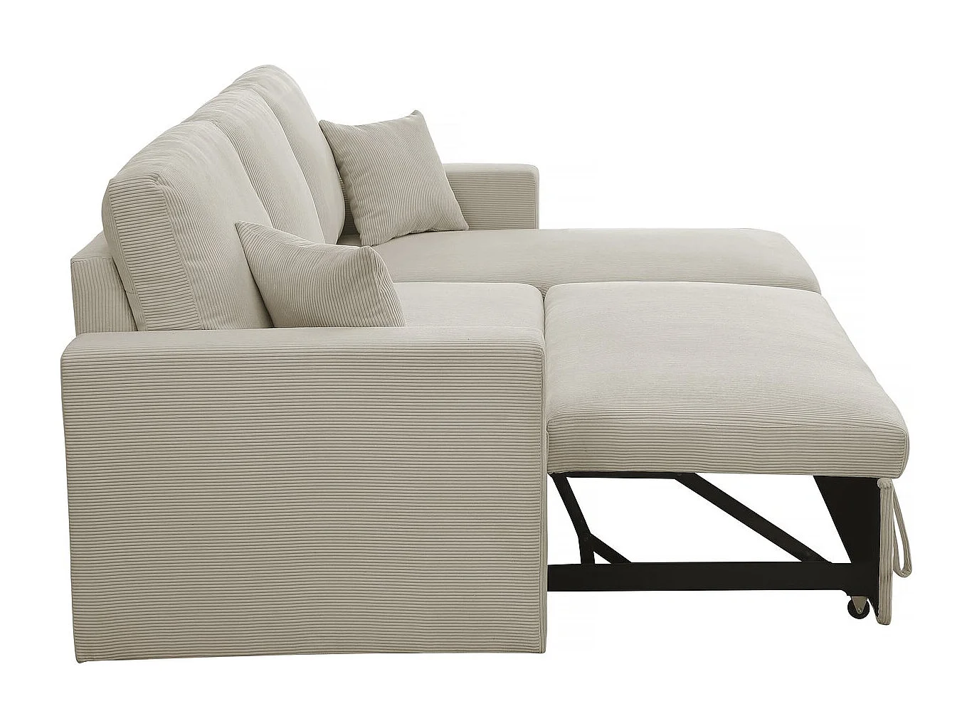 Canapé d'angle convertible en velours côtelé "Alain" - 3 places - Beige