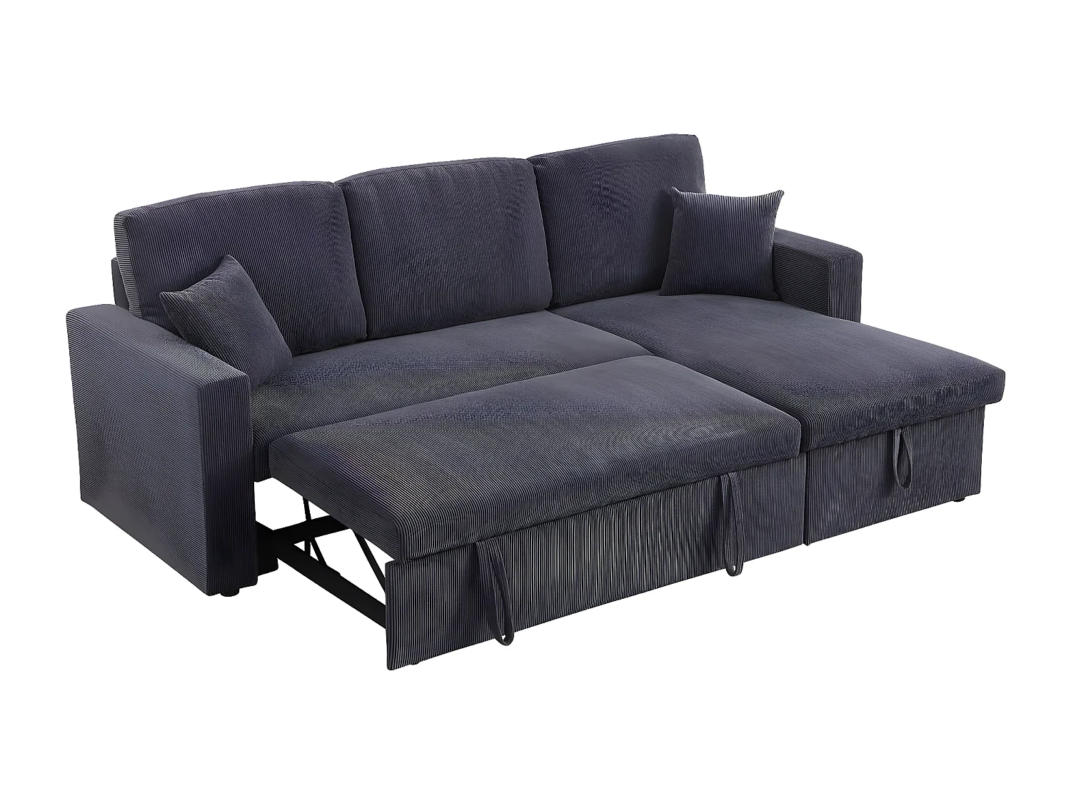 Sofá de canto conversível em veludo cotelê "Alain" - 3 lugares - Cinza com armazenamento