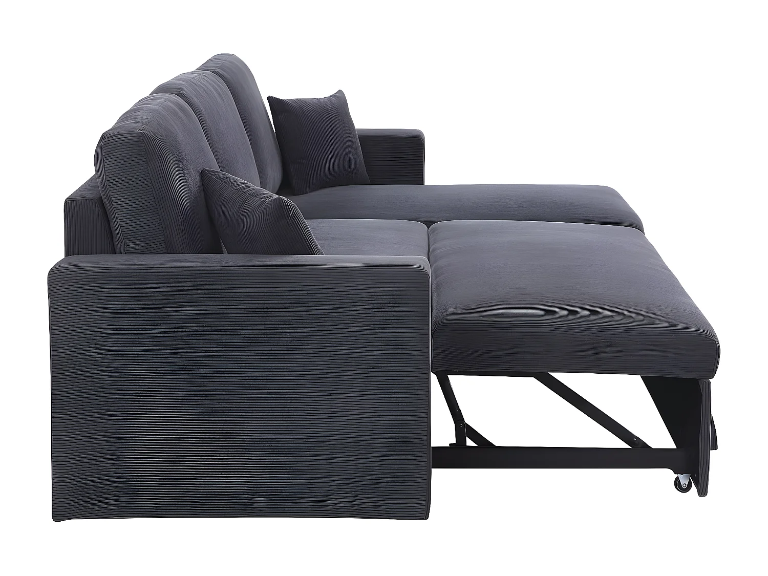 Sofá de canto conversível em veludo cotelê "Alain" - 3 lugares - Cinza com armazenamento