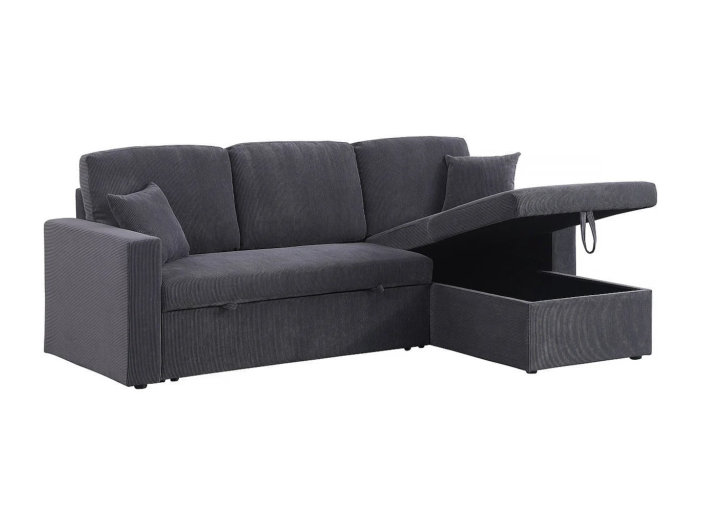 Canapé d'angle convertible en velours côtelé "Alain" - 3 places - Gris