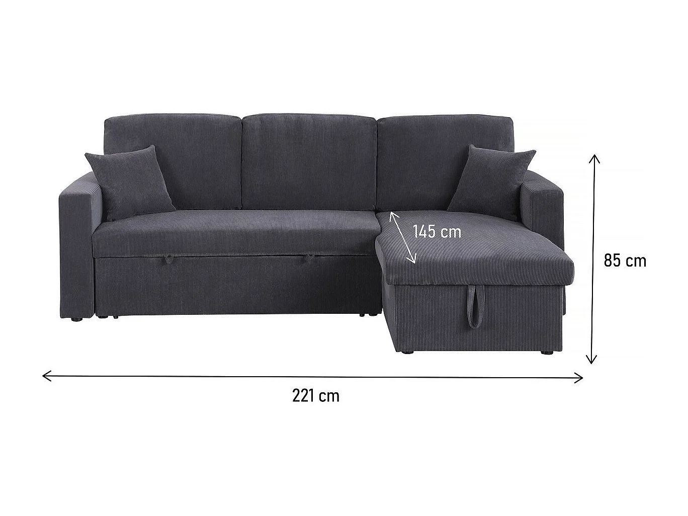 Canapé d'angle convertible en velours côtelé "Alain" - 3 places - Gris
