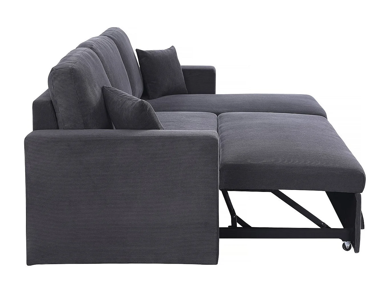 Canapé d'angle convertible en velours côtelé "Alain" - 3 places - Gris