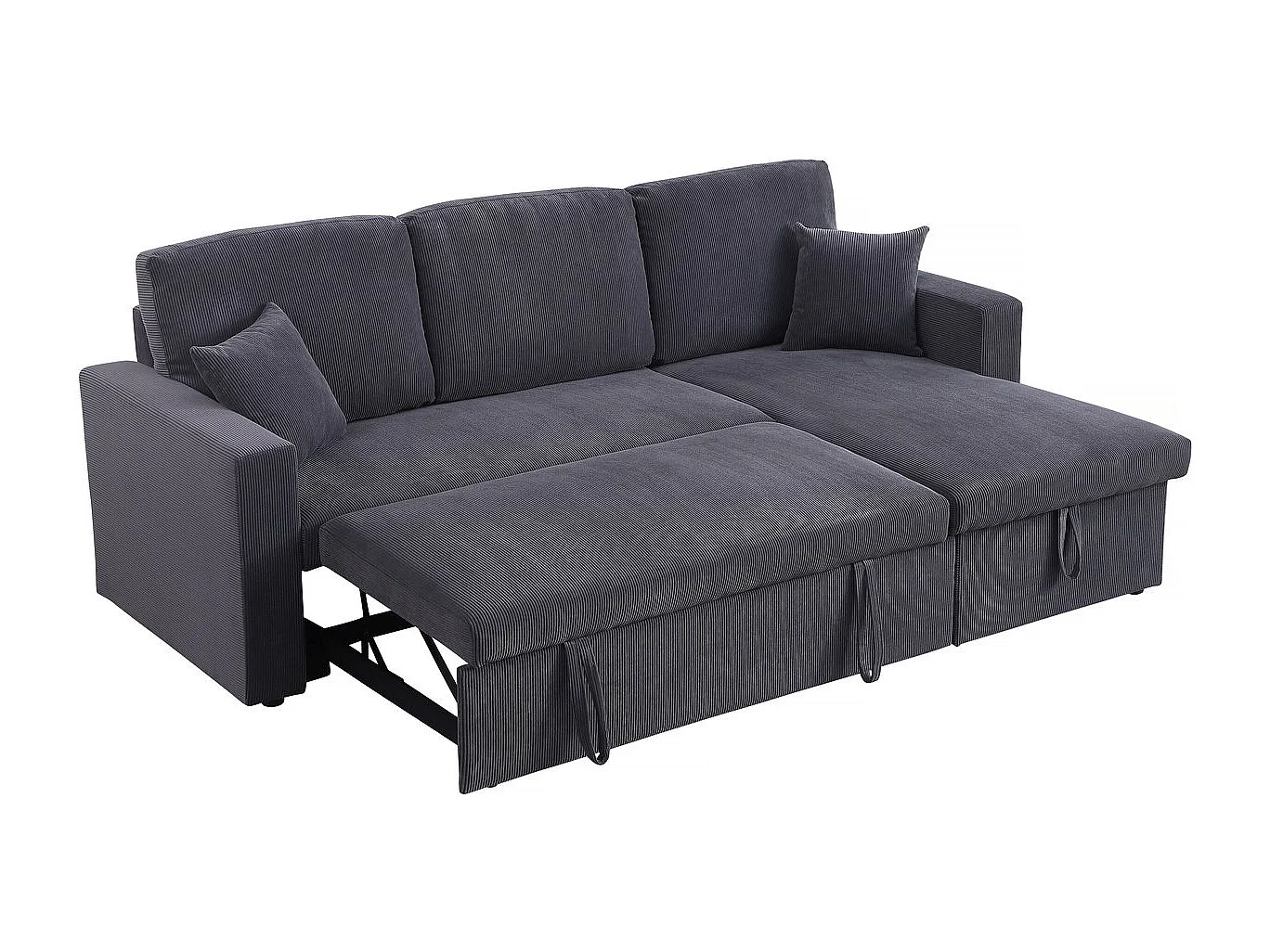 Canapé d'angle convertible en velours côtelé "Alain" - 3 places - Gris