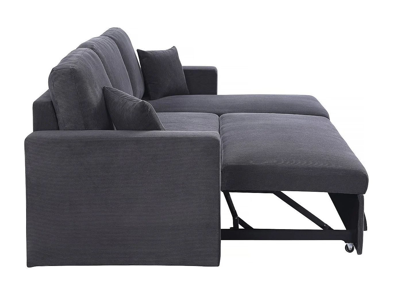 Canapé d'angle convertible en velours côtelé "Alain" - 3 places - Gris