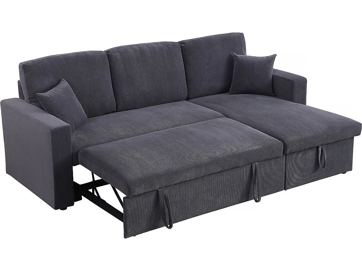 "Alain" Grå Ribbad Sammet Hörn Konvertibel Soffa - 3 Sits med Förvaring