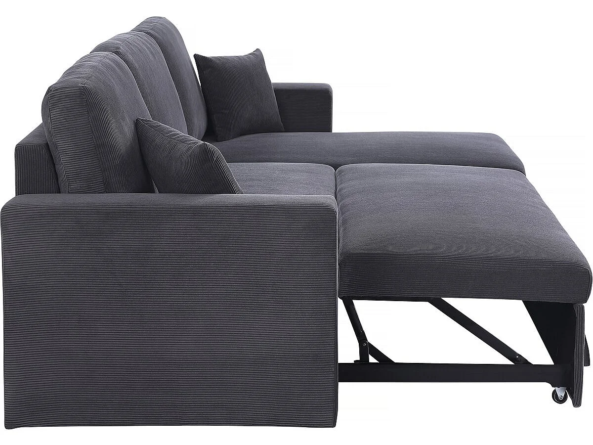 Hoekbank slaapbank meubel opbergruimte velours ribfluweel bank "Alain" - 3 zits - Grijs