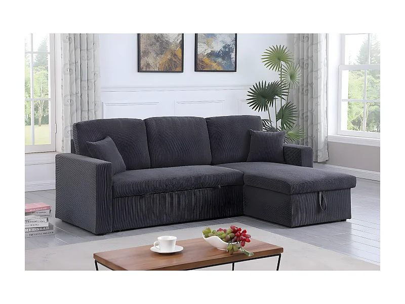 Ecksofa mit Schlaffunktion aus Cord "Alain" - 3-Sitzer - Grau
