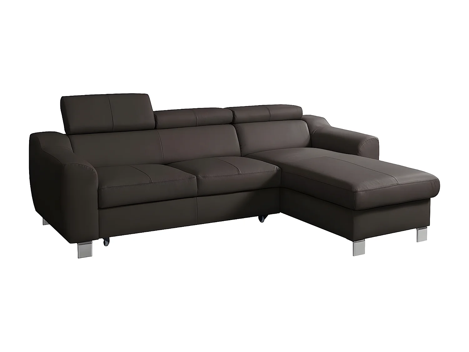 Canapé d'angle convertible en cuir italien de luxe 5 places ASTORIA, chocolat, angle droit