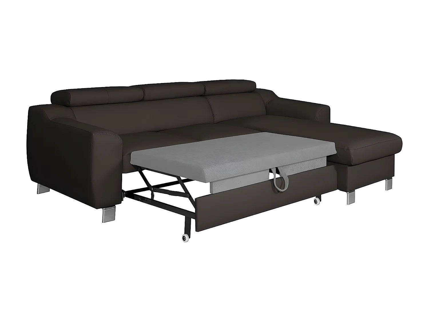 Canapé d'angle convertible en cuir italien de luxe 5 places ASTORIA, chocolat, angle droit