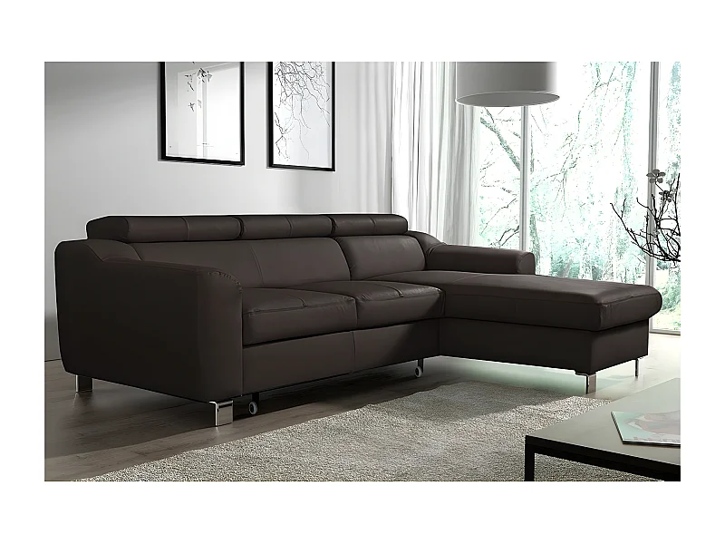 Canapé d'angle convertible en cuir italien de luxe 5 places ASTORIA, chocolat, angle droit