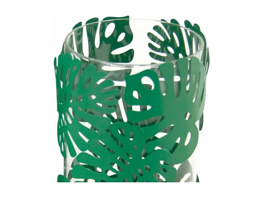 Photophores ronds verts feuilles tropicales métal (Lot de 2)