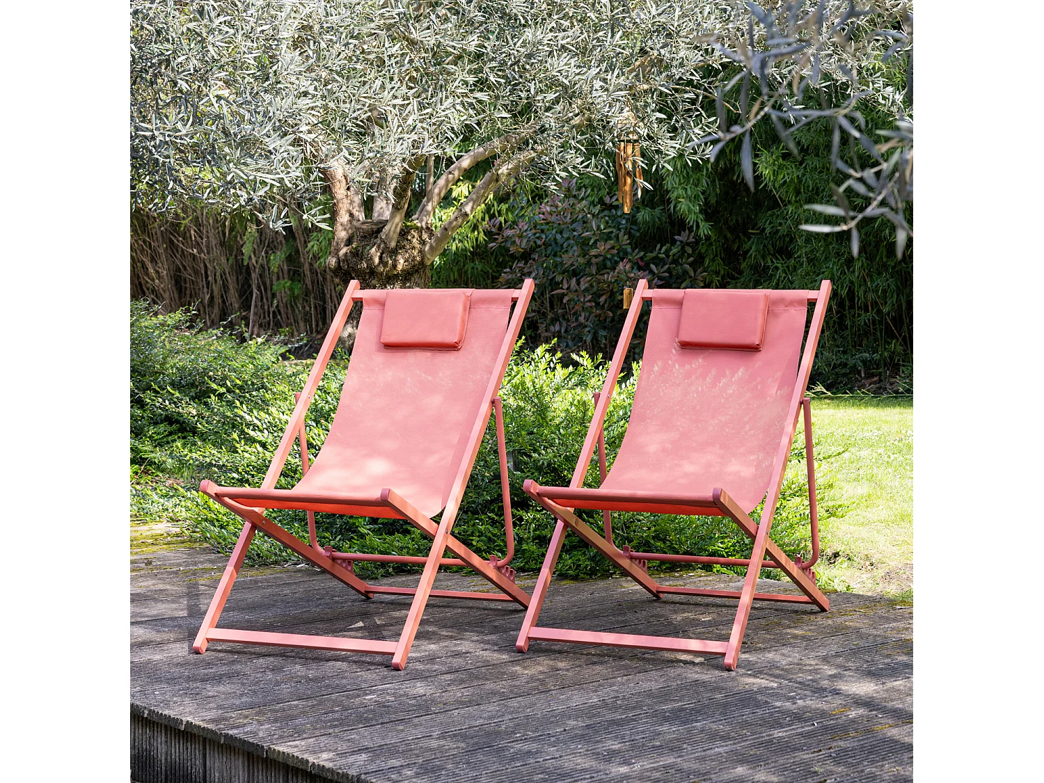 Lot de 2 chiliennes CYPRUS - textilène terracotta/structure terracotta - HAPPY GARDEN