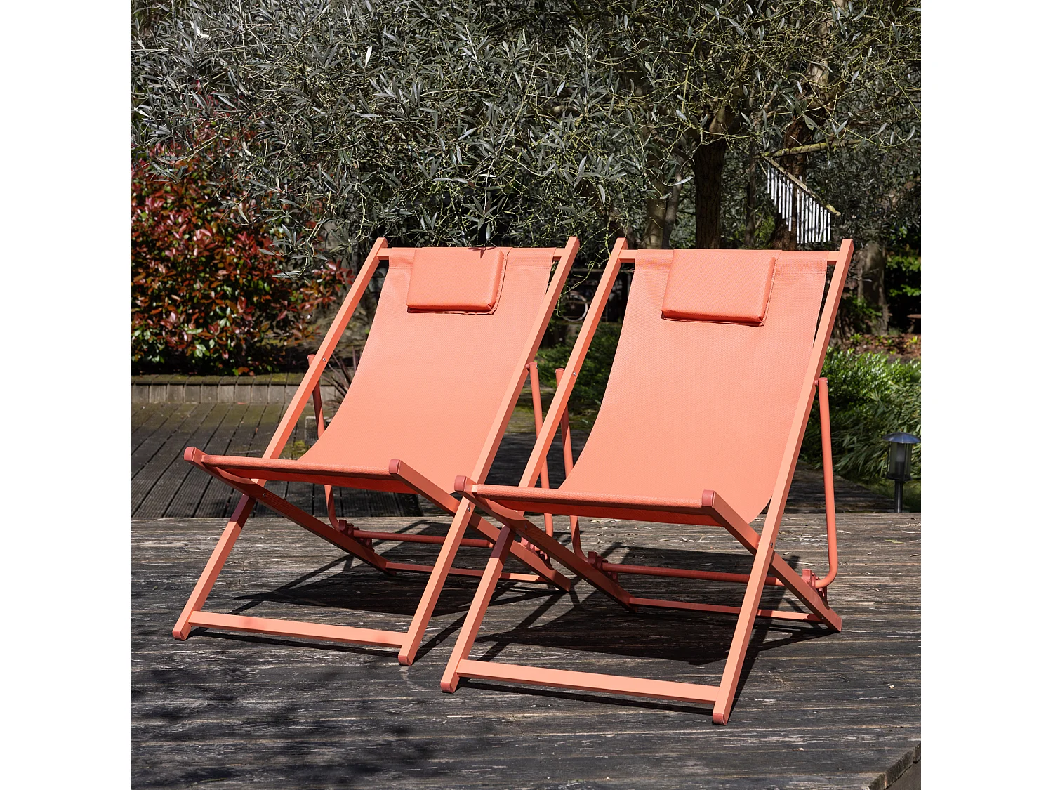 Lot de 2 chiliennes CYPRUS - textilène terracotta/structure terracotta - HAPPY GARDEN