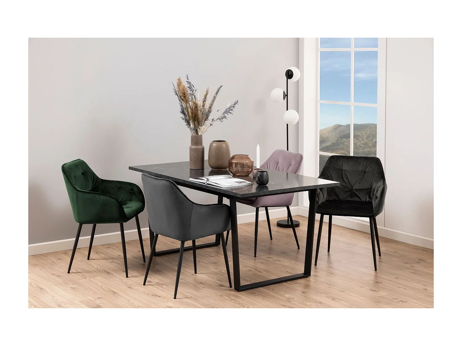 Fauteuil de salle à manger en velours et métal (lot de 2) - TERI
