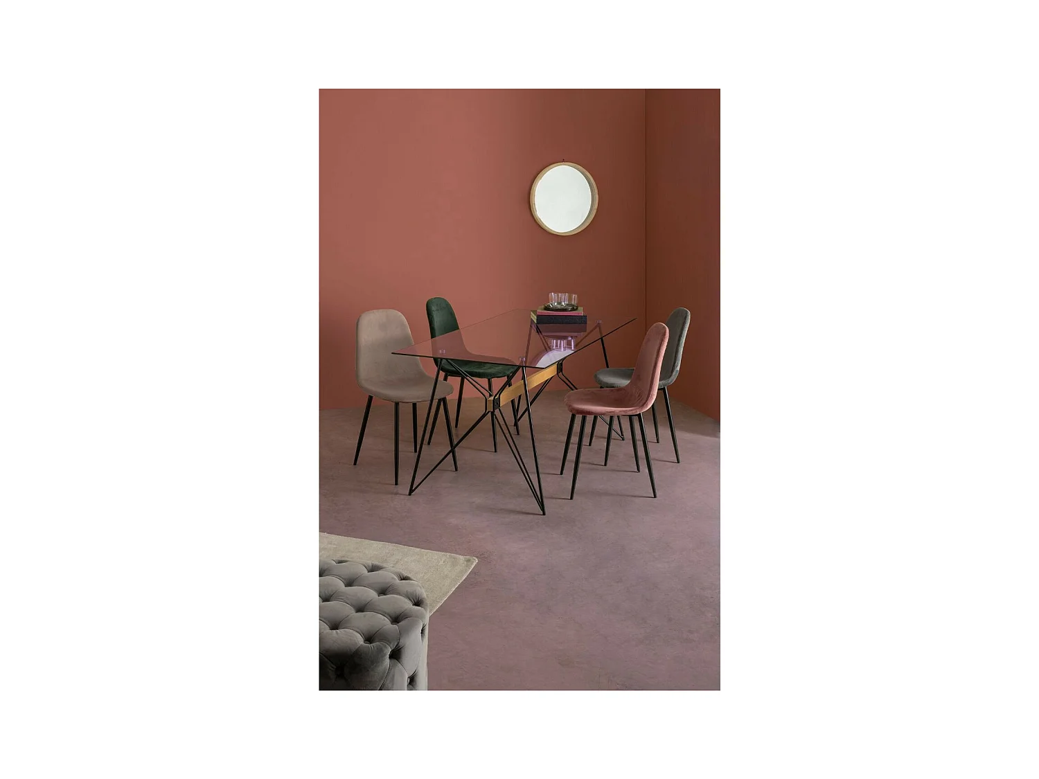 Chaise de salle à manger en velours et métal noir (lot de 4) - AURELIA