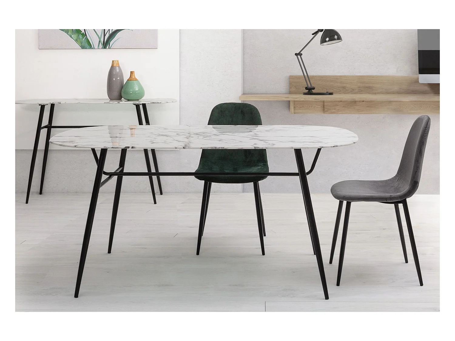 Chaise de salle à manger en velours et métal noir (lot de 4) - AURELIA