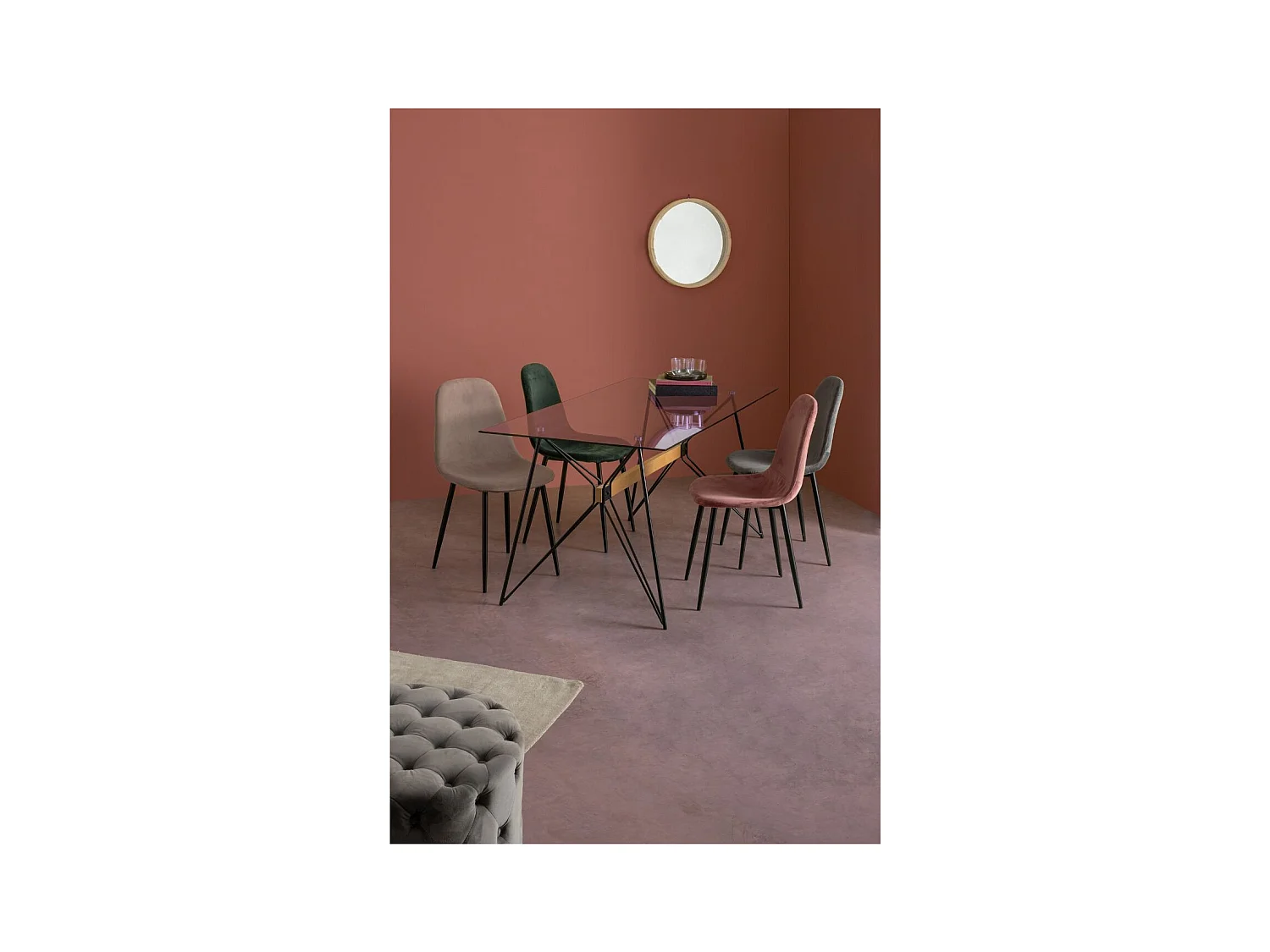 Chaise de salle à manger en velours et métal noir (lot de 4) - AURELIA