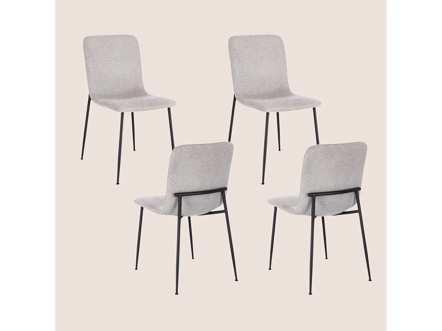 Chaises design en tissu et pieds en métal noir (lot de 4) - BREDA