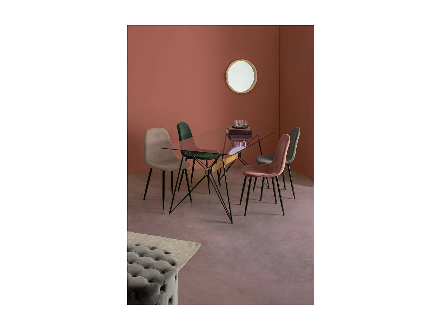 Chaise de salle à manger en velours et métal noir (lot de 4) - AURELIA