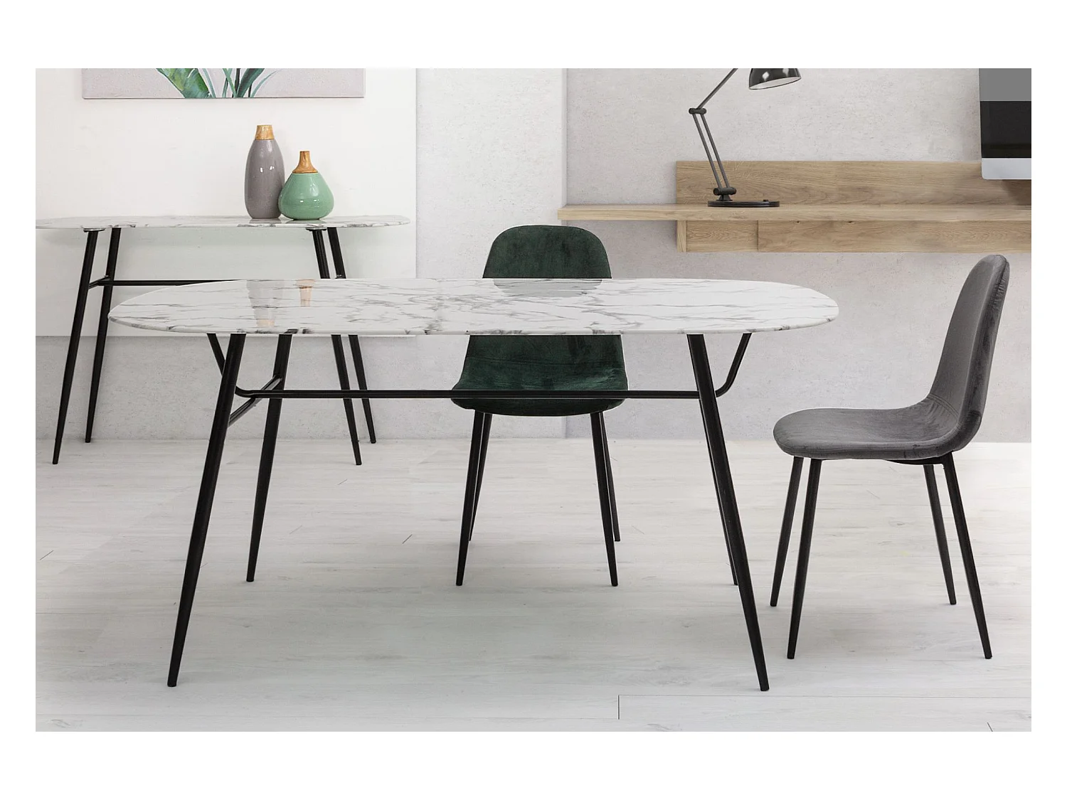 Chaise de salle à manger en velours et métal noir (lot de 4) - AURELIA