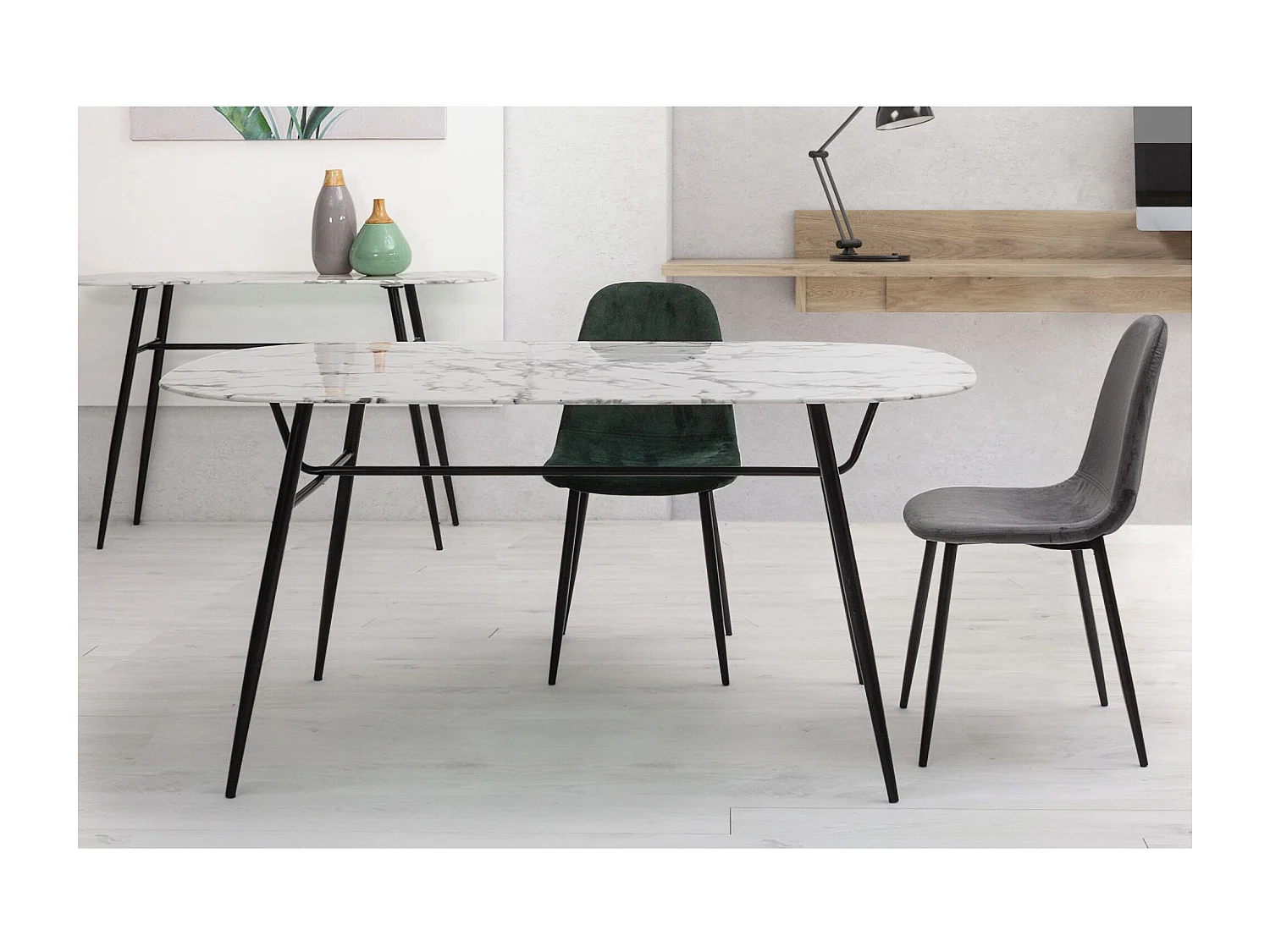 Chaise de salle à manger en velours et métal noir (lot de 4) - AURELIA