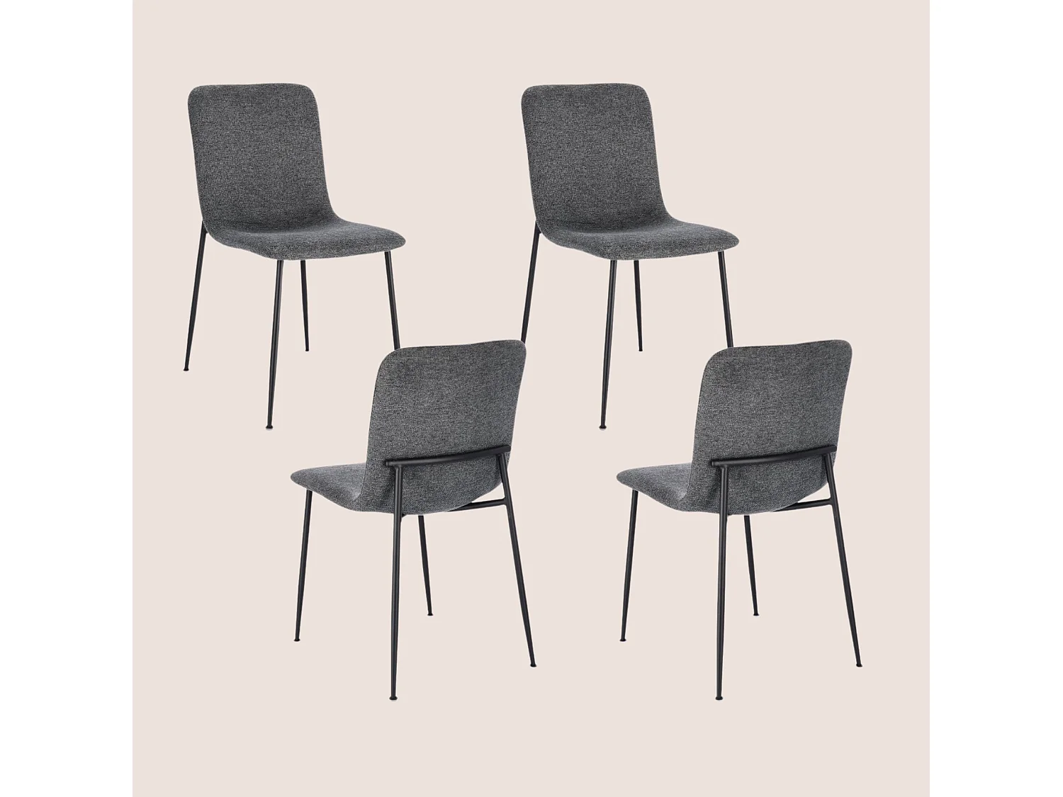Chaises design en tissu et pieds en métal noir (lot de 4) - BREDA