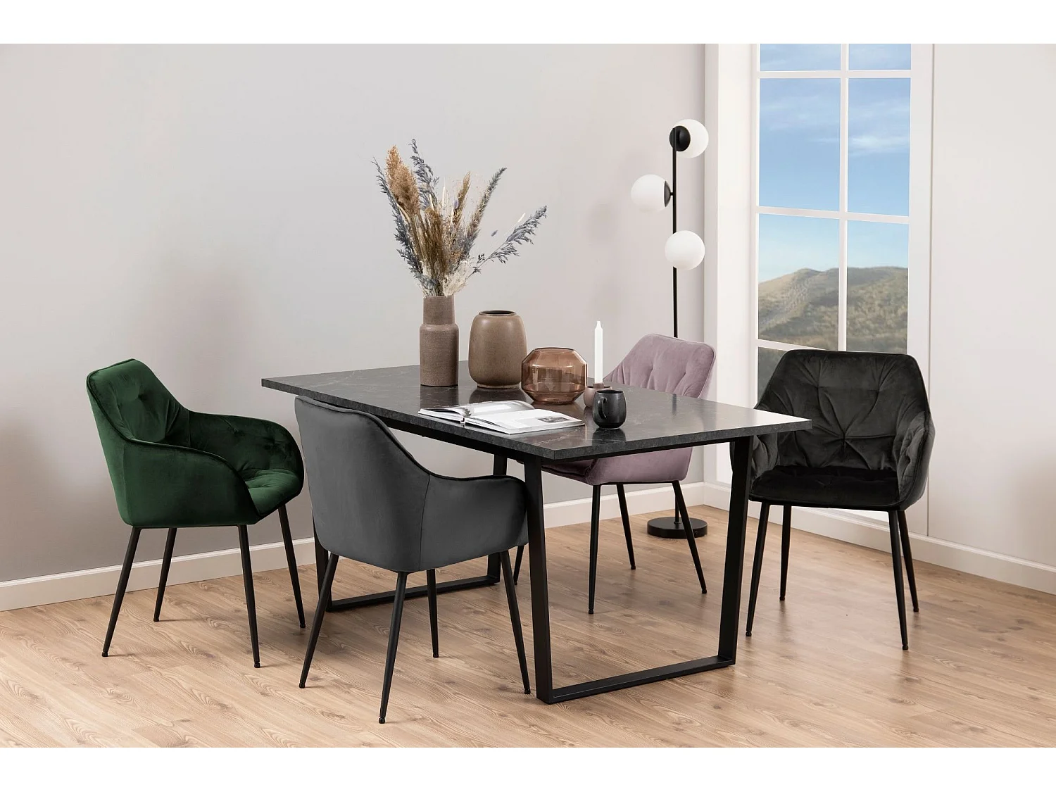 Fauteuil de salle à manger en velours et métal (lot de 2) - TERI