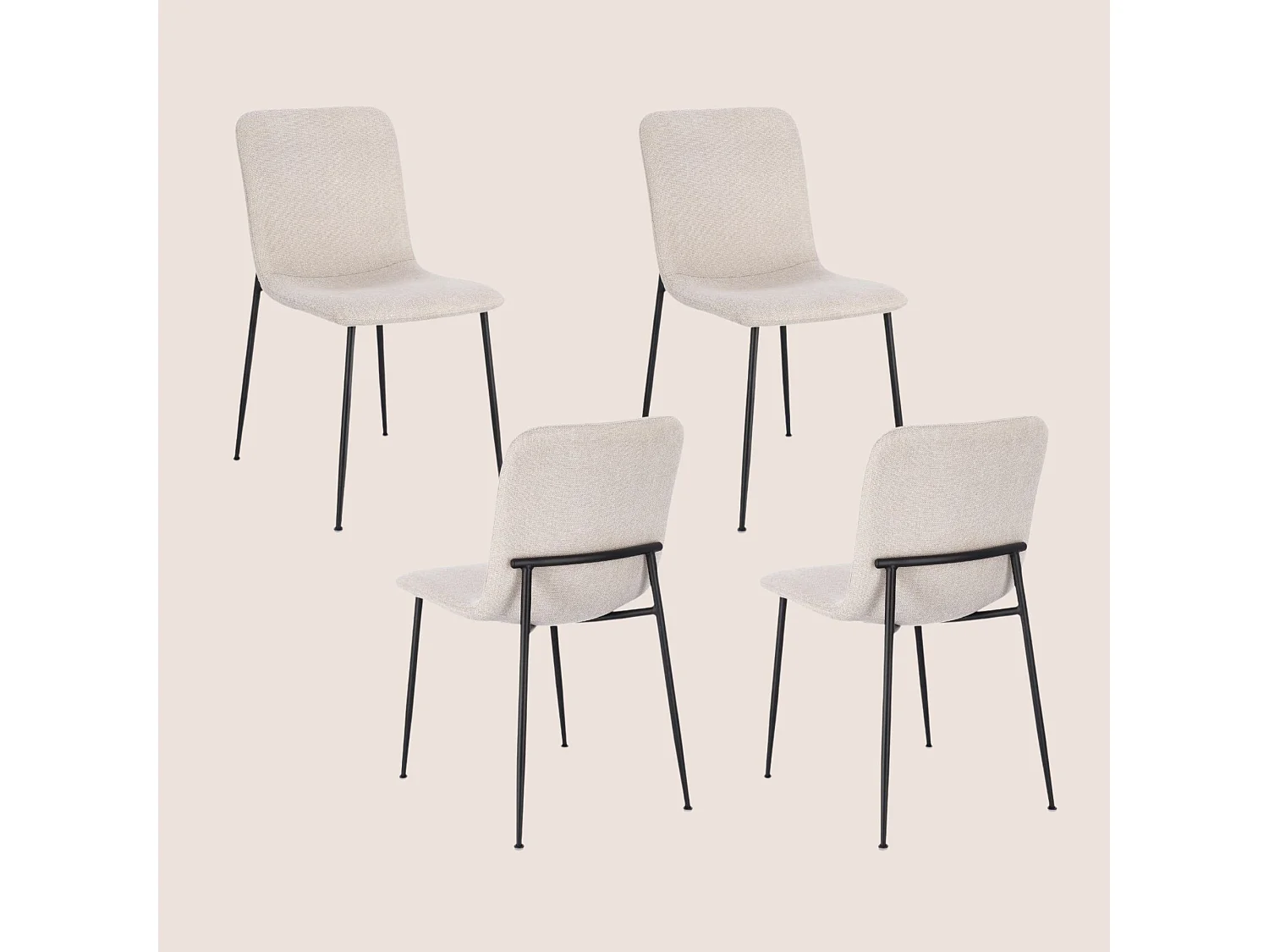 Chaises design en tissu et pieds en métal noir (lot de 4) - BREDA