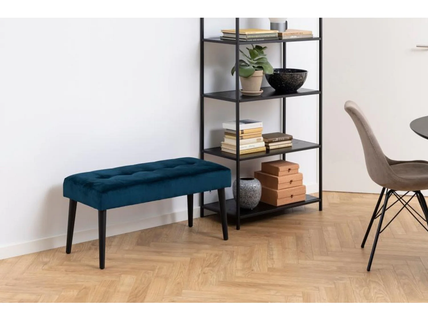 Banc d'entrée en velours capitonné et pieds noirs L95 - GREGORY