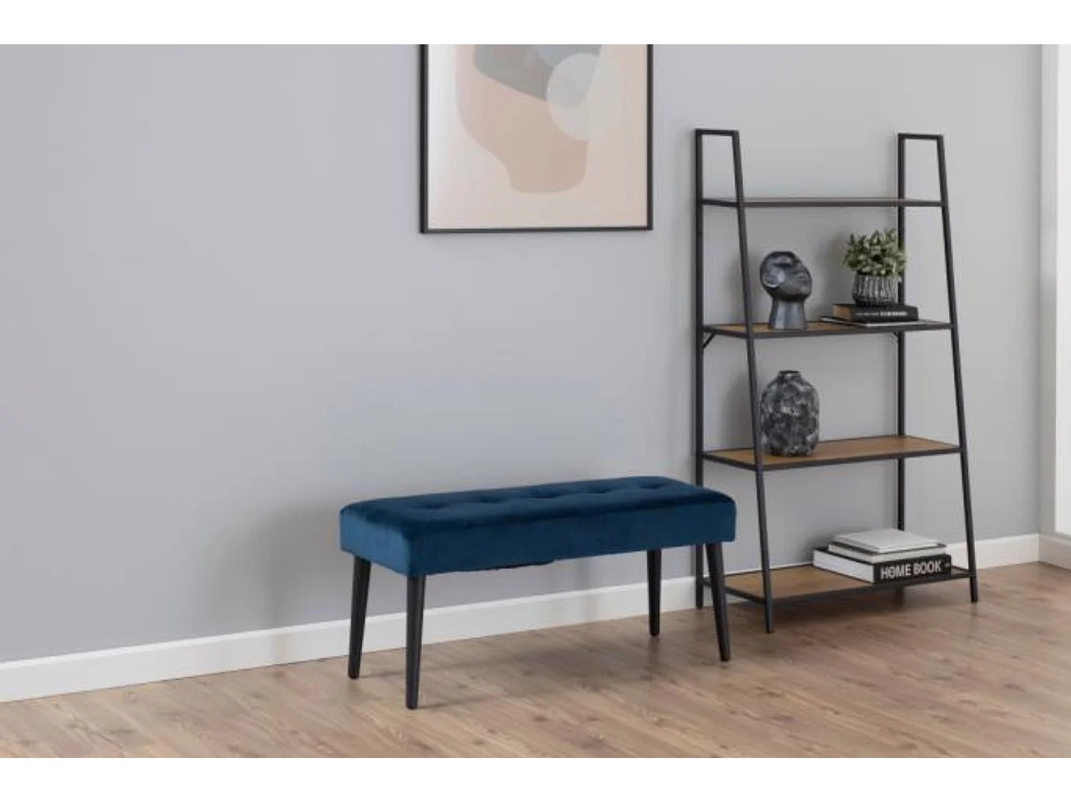 Banc d'entrée en velours capitonné et pieds noirs L95 - GREGORY