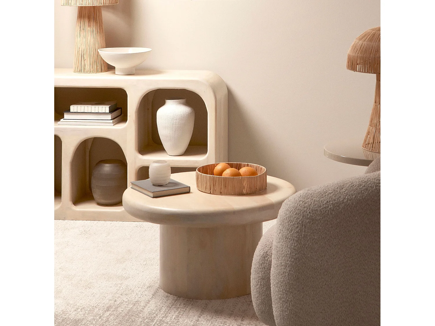 Table basse de salon ronde en bois de manguier D75 - JUAREZ