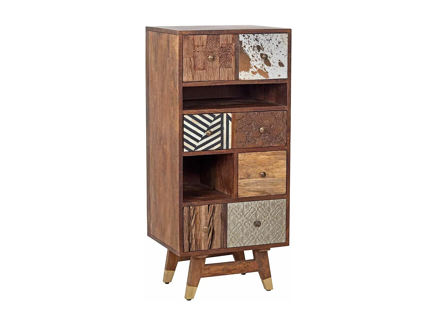 Chiffonnier multi-matériaux peau de vache bois sculpté | Manguier Terranova