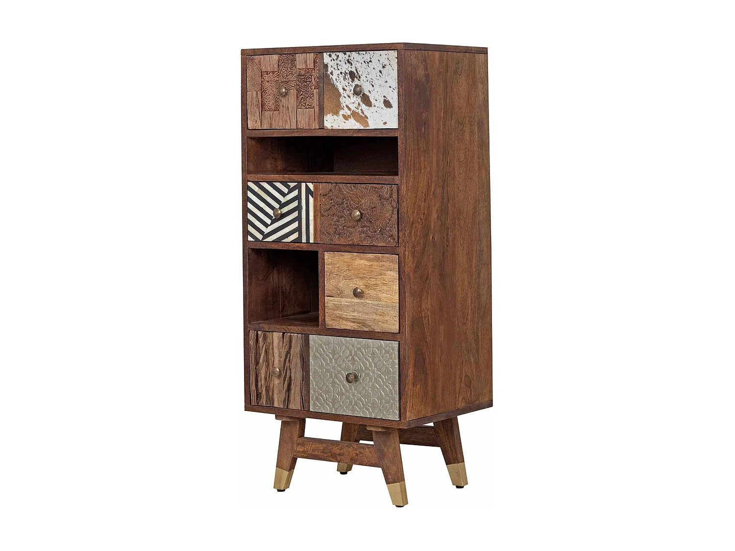 Chiffonnier multi-matériaux peau de vache bois sculpté | Manguier Terranova