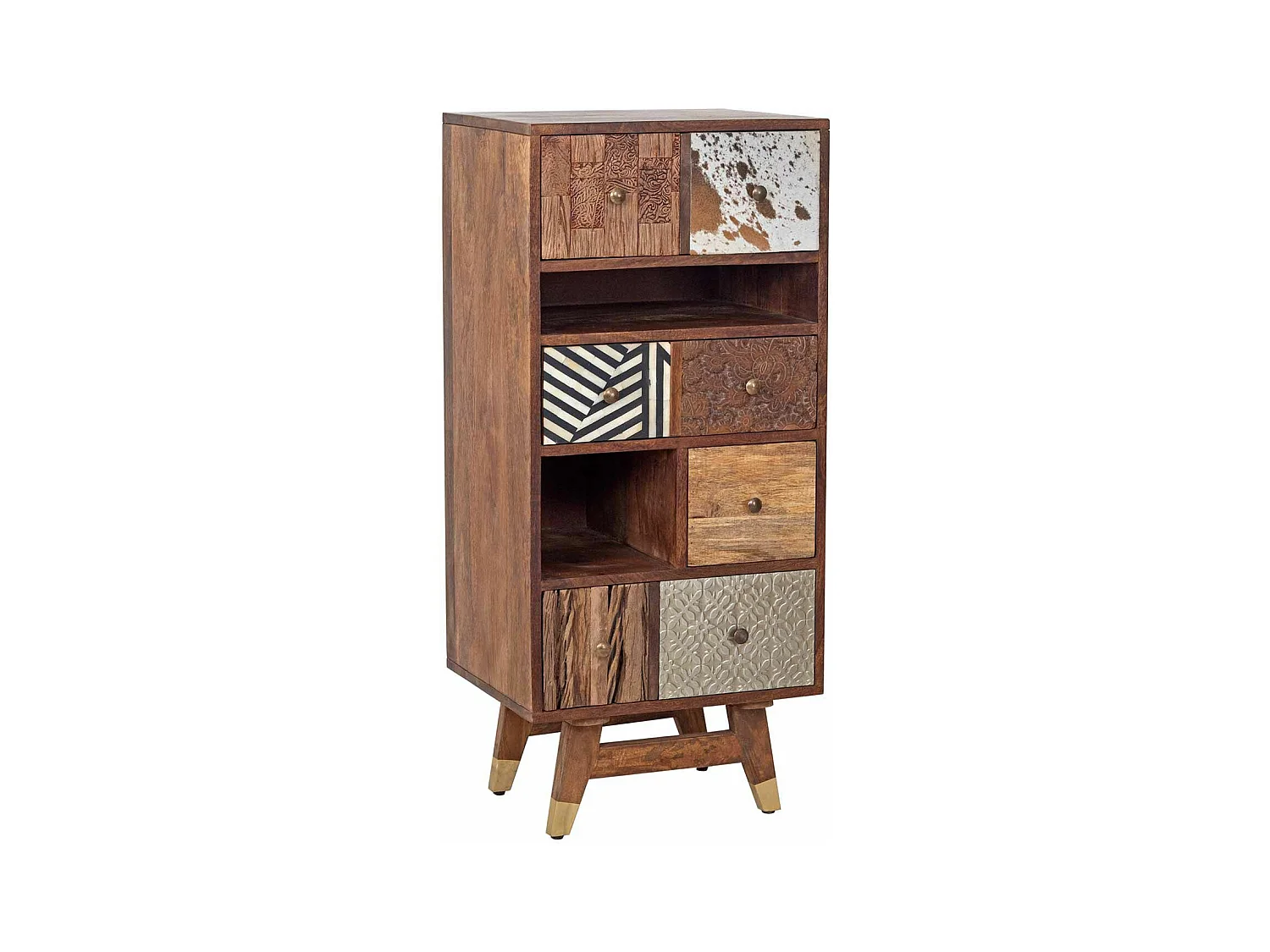 Chiffonnier multi-matériaux peau de vache bois sculpté | Manguier Terranova